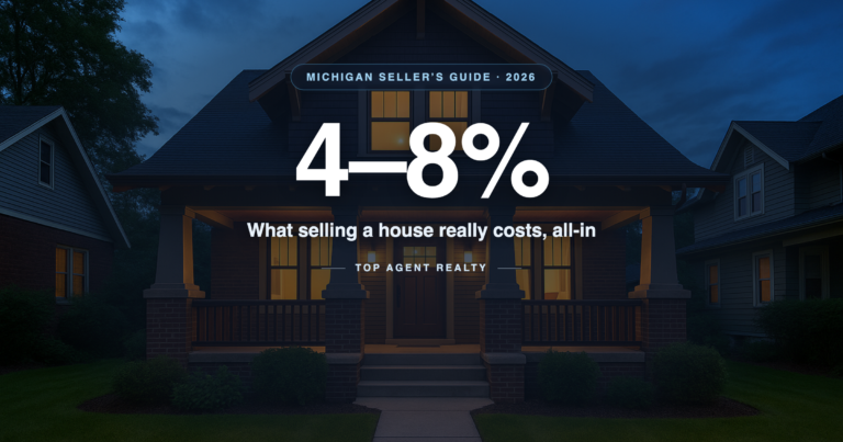 Michigan craftsman home at dusk — selling a house in Michigan costs 4 to 8 percent of the sale price all-in (2026 seller's guide)